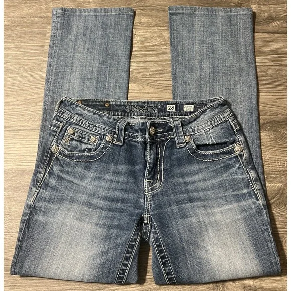 Miss Me Blue Boot Cut Jeans with Silver Embellishments - Picture 3 of 12